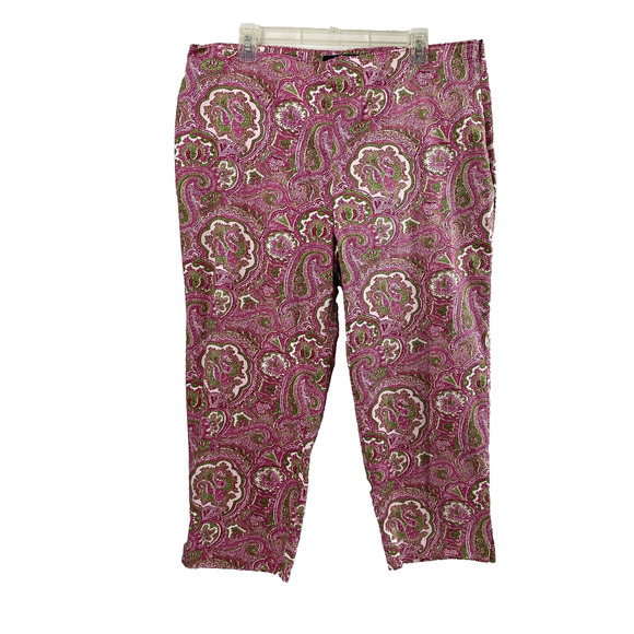 Talbots Pants Womens Size Medium Pink Green Paisley Capri Slacks Side Zip - Picture 1 of 12